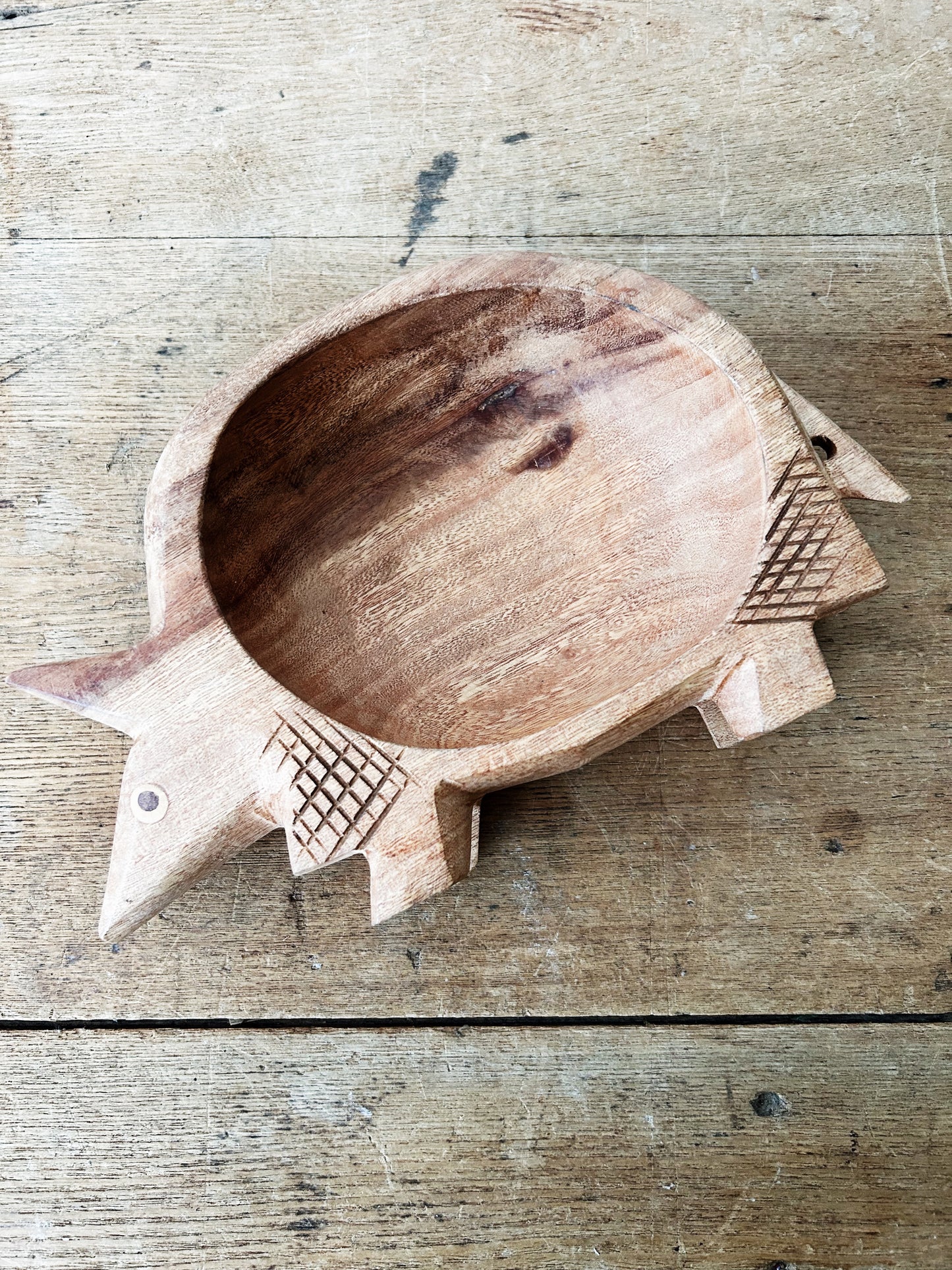 Vintage Carved Wood Armadillo Dish