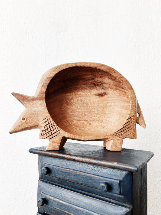 Vintage Carved Wood Armadillo Dish