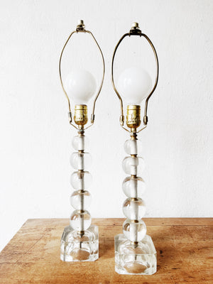 Pair Vintage Blown Glass Bubble Lamps