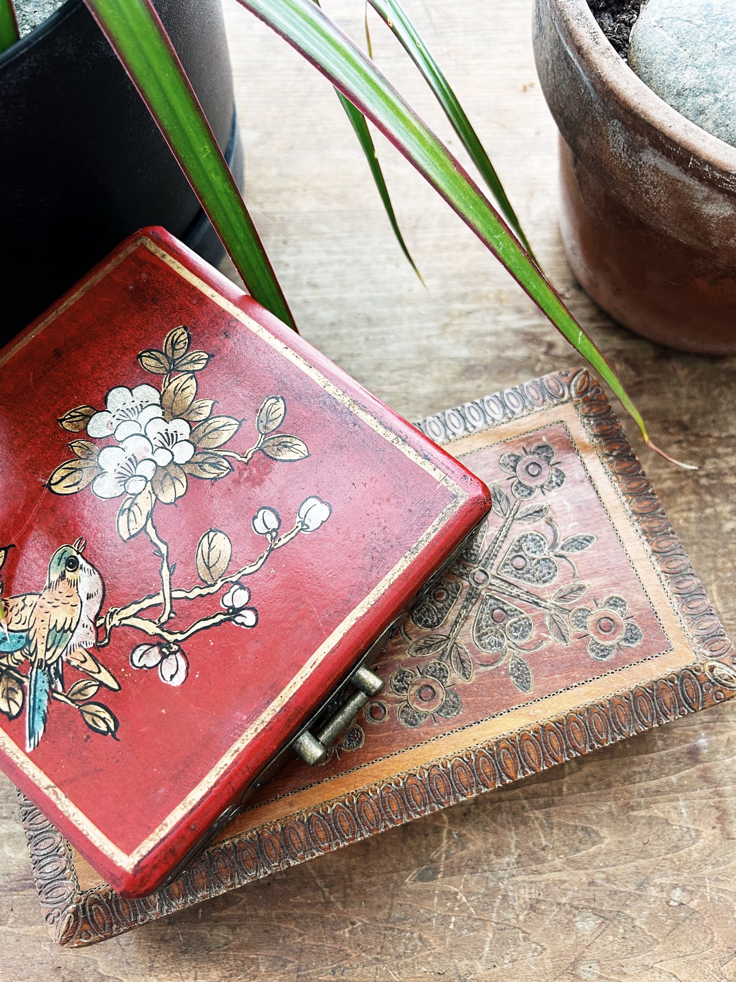 Vintage Wood Box with Coasters