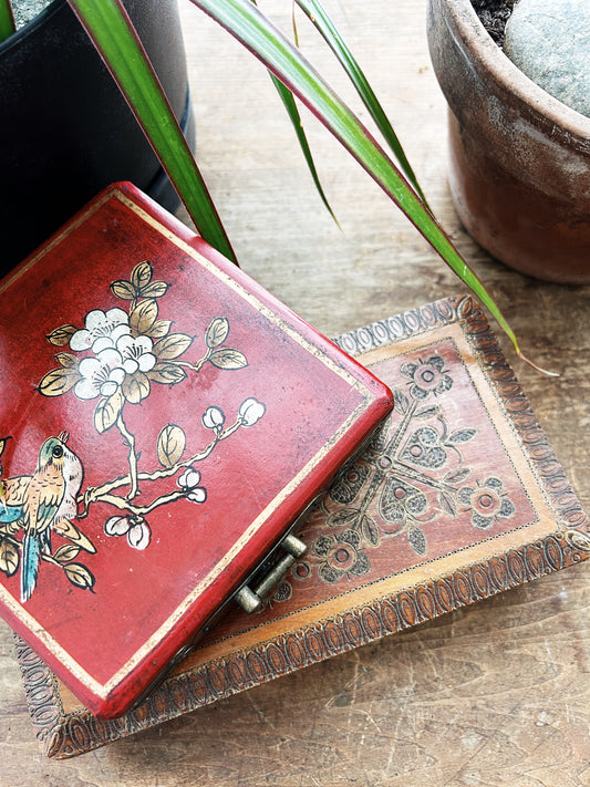 Vintage Wood Box with Coasters