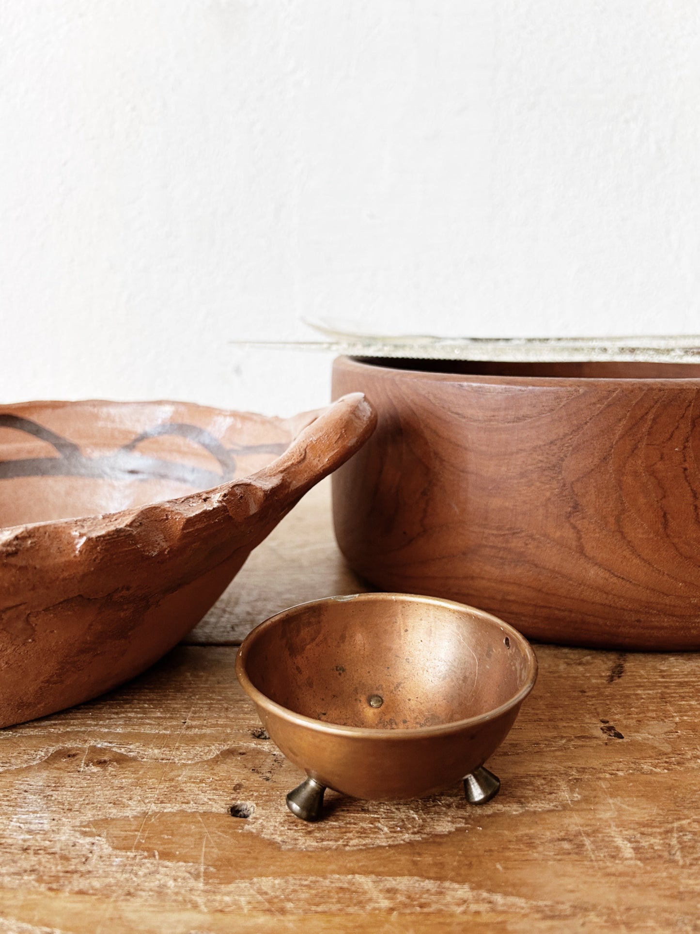 Vintage Terra Cotta or Teak Serving Bowl
