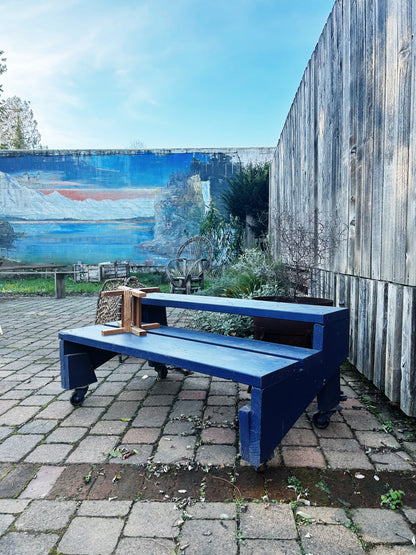 Handmade Industrial Wood Rolling Double Shelf