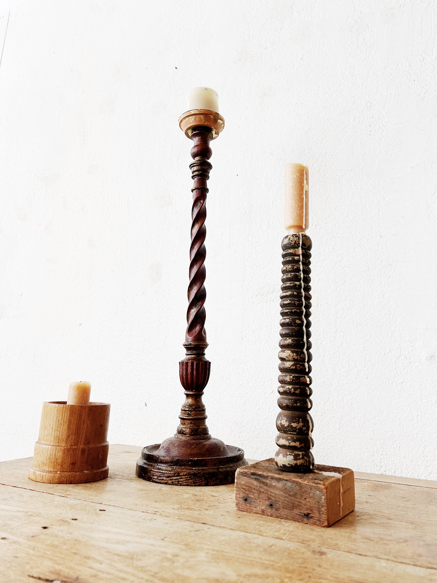 Collection of Vintage Wooden Candle Holders