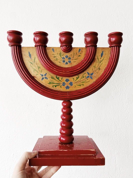 Vintage Handmade Swedish Folk Art Candelabra