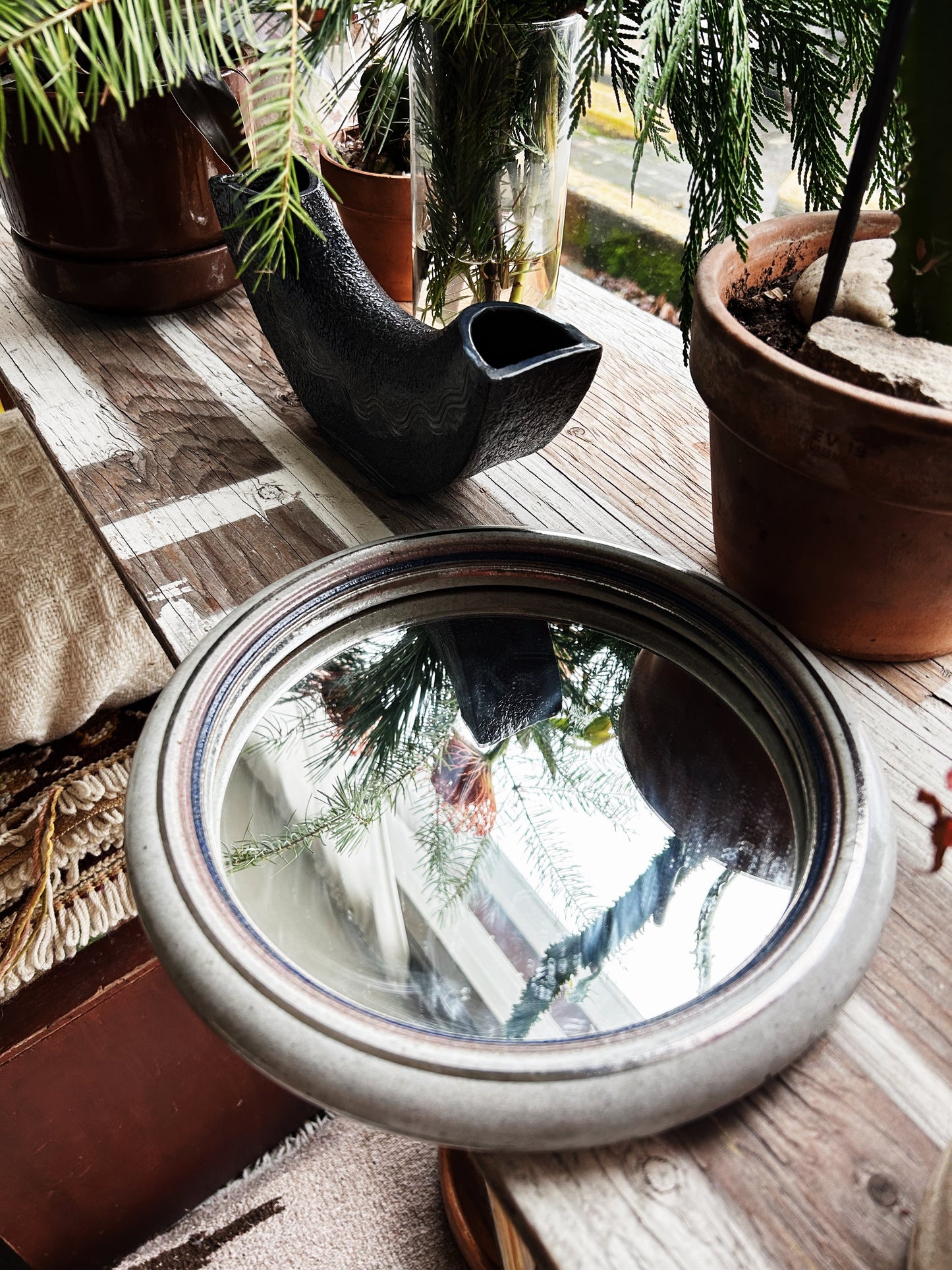 Vintage Stoneware Framed Mirror