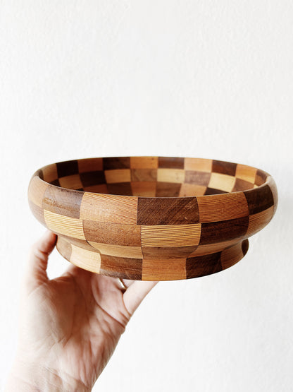 Vintage Handmade Wood Inlay Bowl