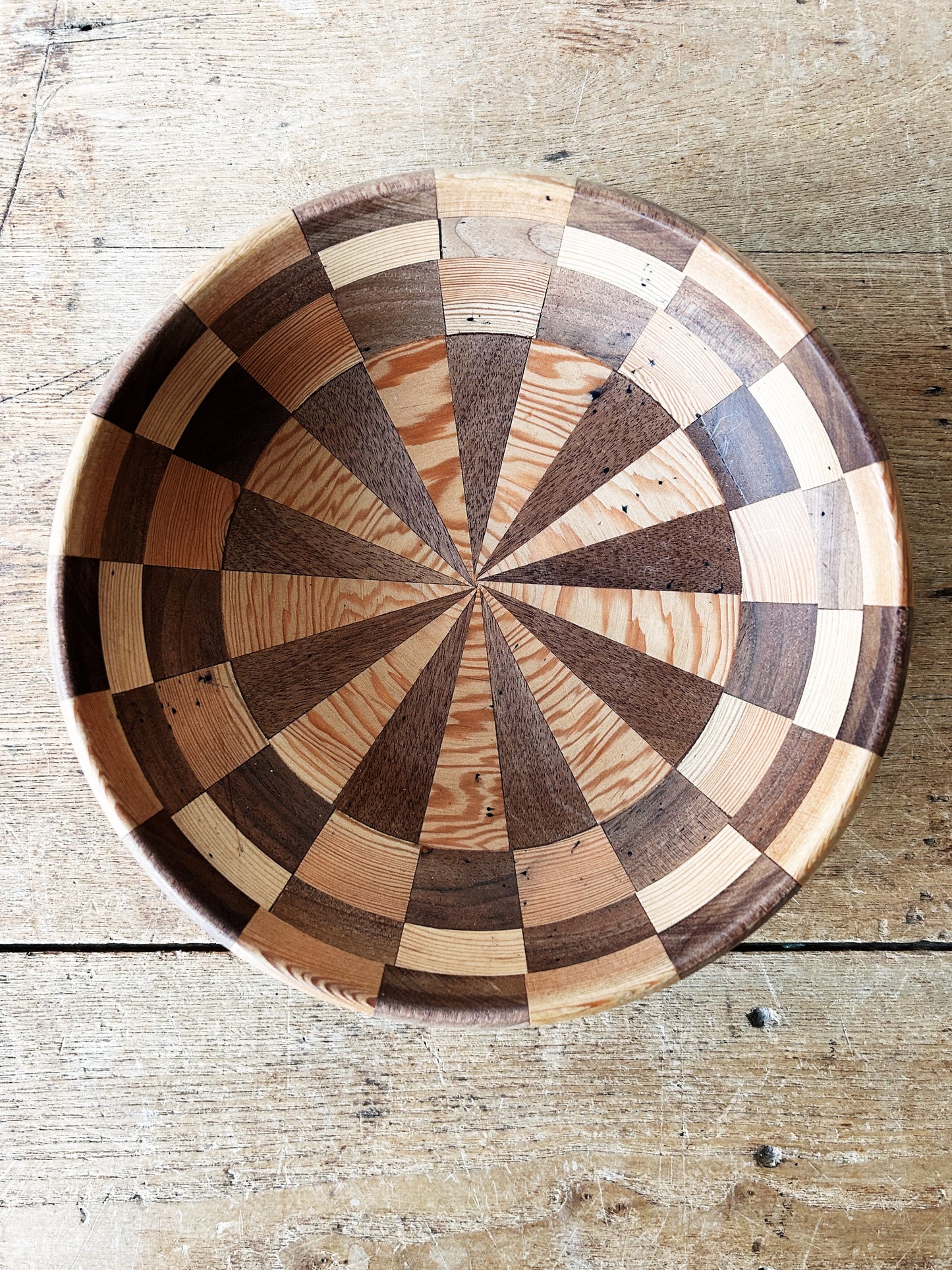 Vintage Handmade Wood Inlay Bowl