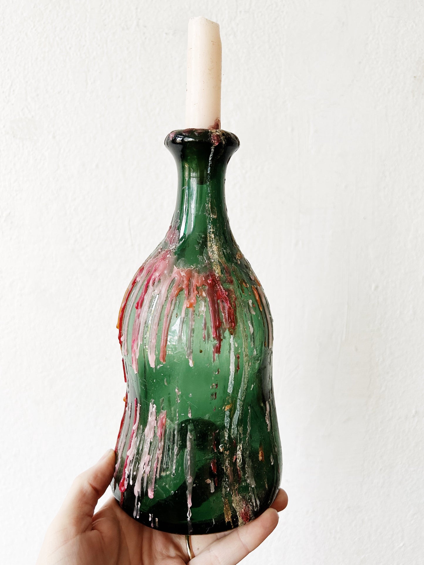 Vintage Green Glass Bottle Candle Holder