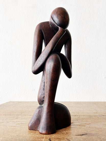 Vintage Wood Thinker Statue
