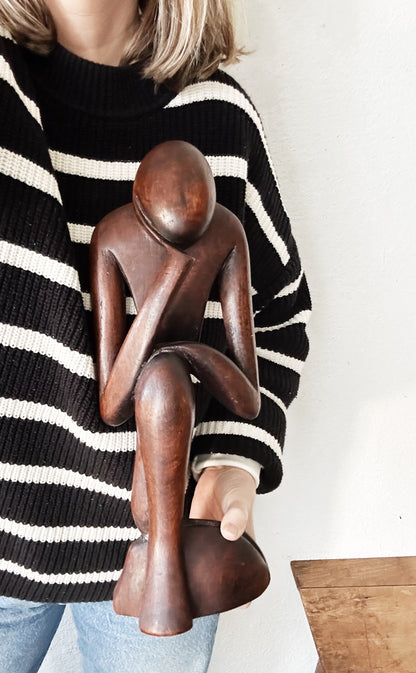 Vintage Wood Thinker Statue
