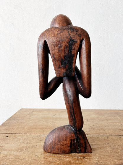 Vintage Wood Thinker Statue