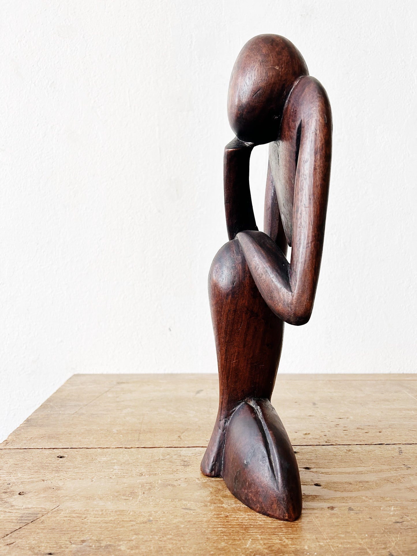 Vintage Wood Thinker Statue