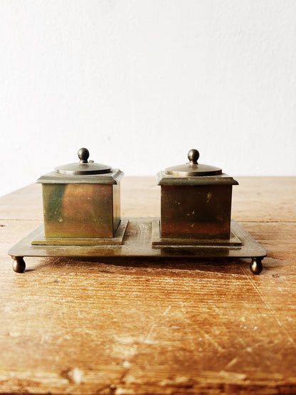 Antique Brass Inkwell