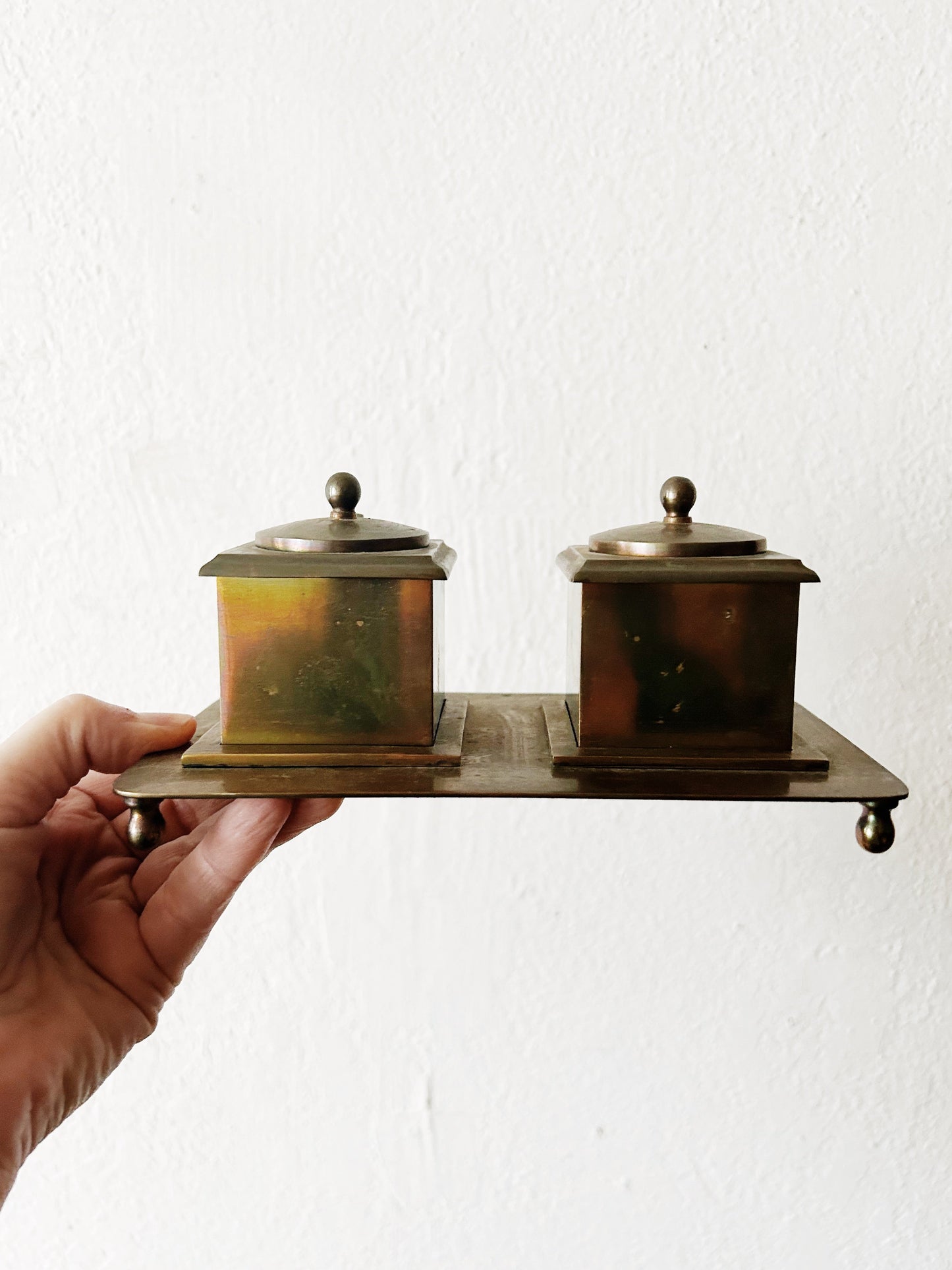 Antique Brass Inkwell