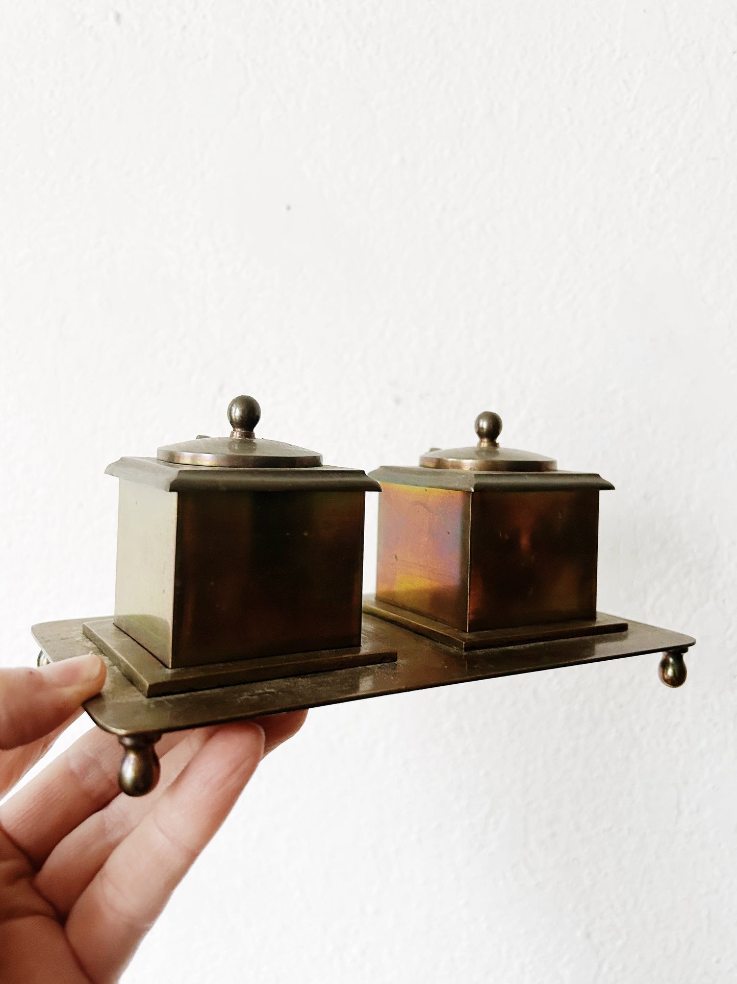 Antique Brass Inkwell