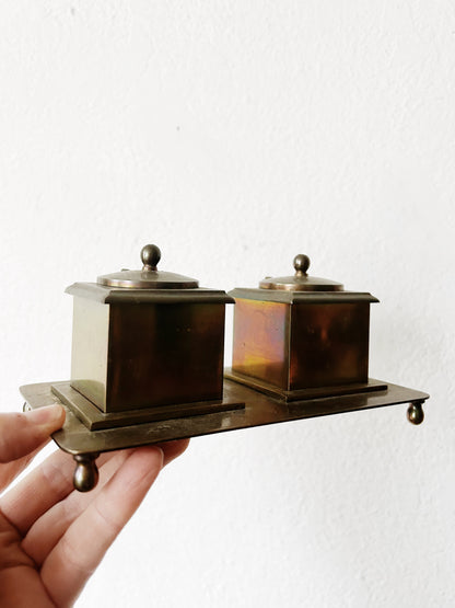 Antique Brass Inkwell