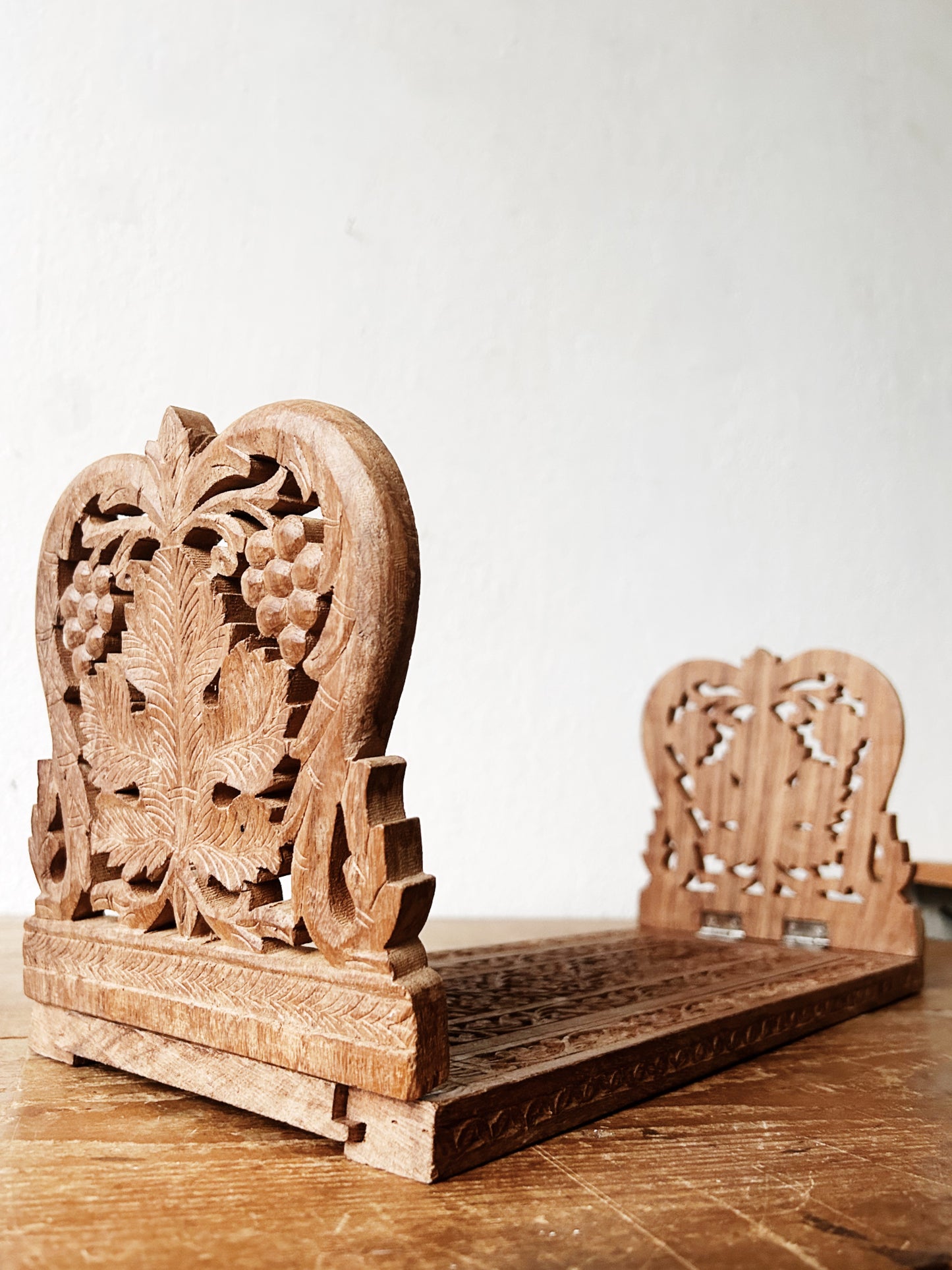 Vintage Carved Wood Book Rack