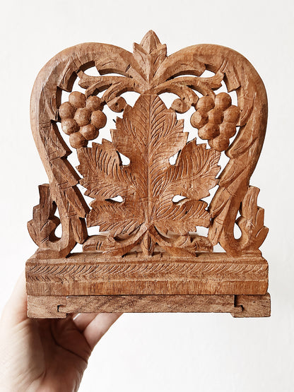 Vintage Carved Wood Book Rack