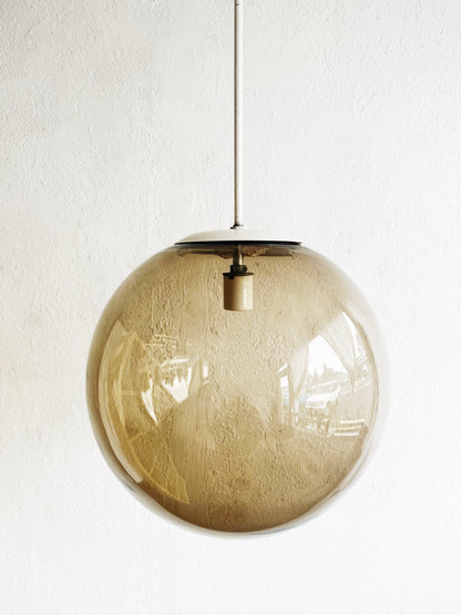 Extra Large Vintage Smoked Glass Pendant Lamp
