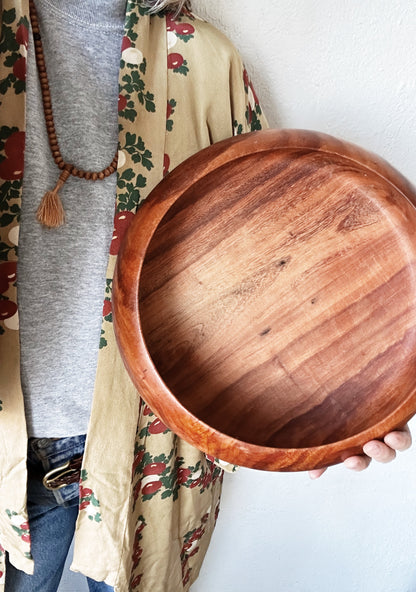 Mid Century Shallow Wood Salad Serving Bowl