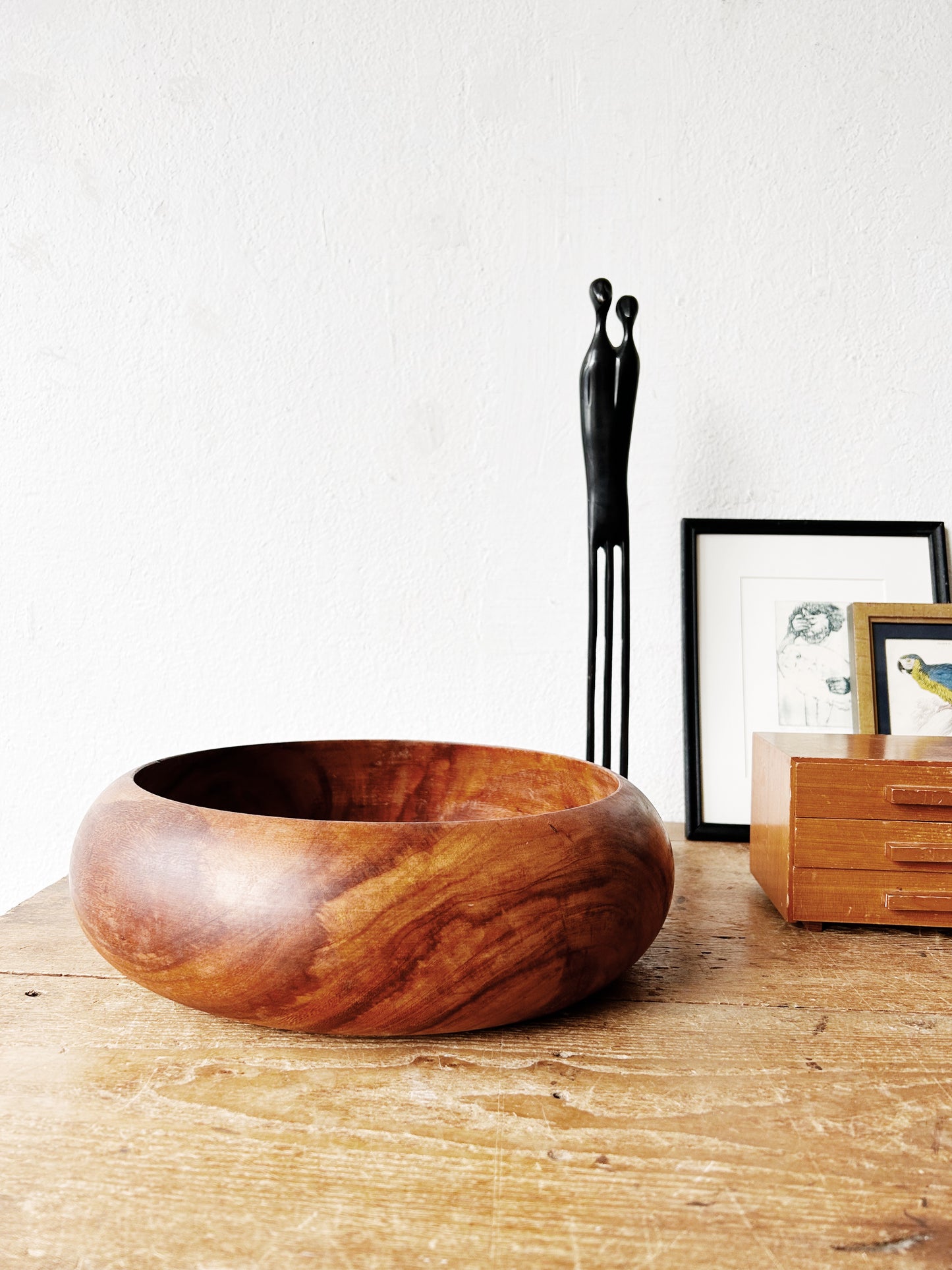 Mid Century Shallow Wood Salad Serving Bowl