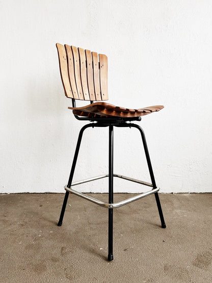 Mid Century Arthur Umanoff Style Slatted Wood Stool