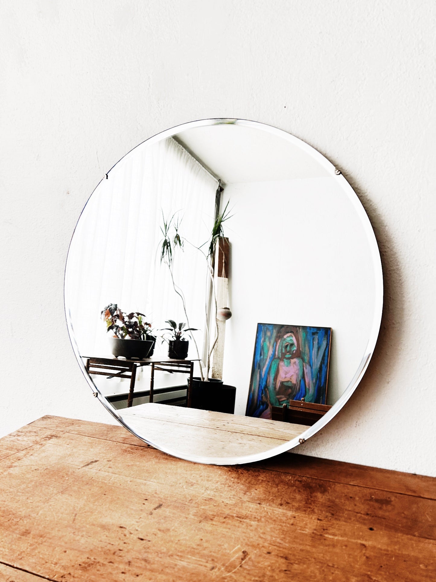 Vintage Round Industrial Edge Mirror