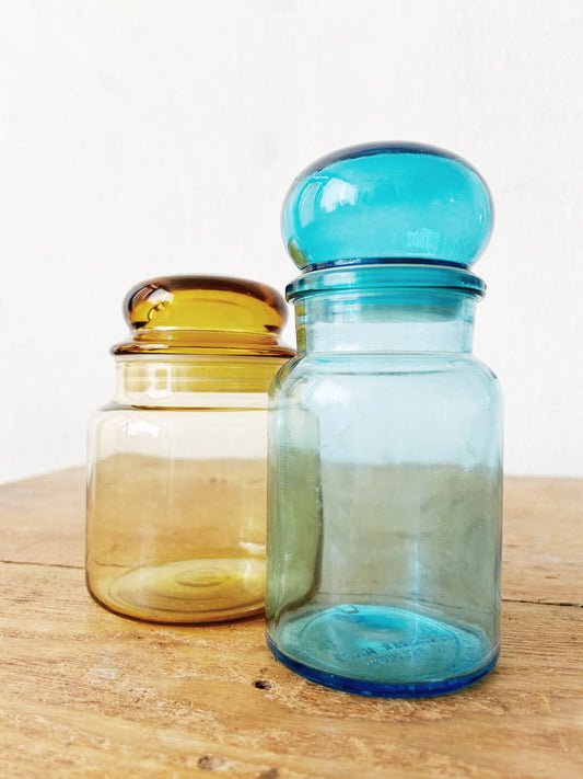 Vintage Colored Glass Lidded Jar