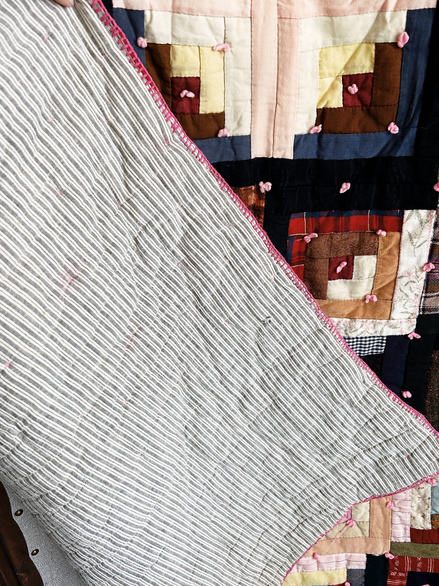 Antique Hand Sewn Log Cabin Quilt