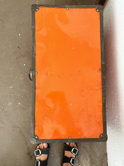 Vtg Orange Metal Trunk