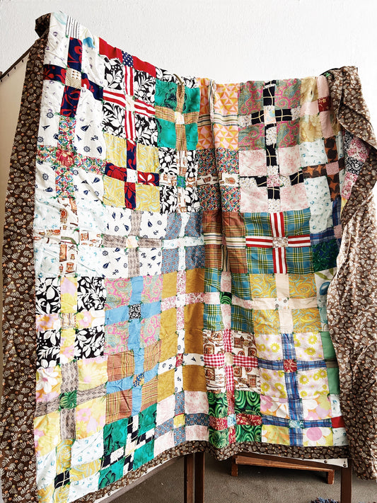 Vintage Hand Sewn Cotton Patchwork Quilt
