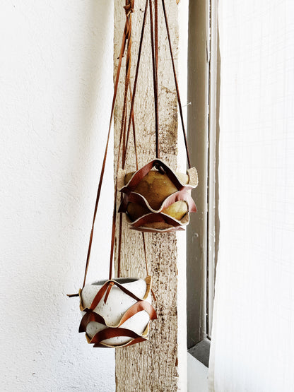 Handmade Leather Plant Holder and Pot