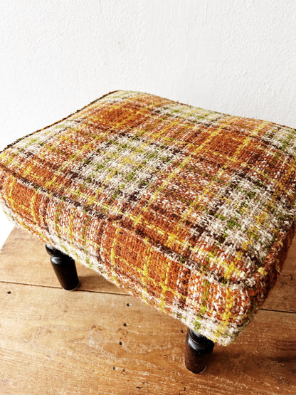Vintage Plaid Upholstered Footstool