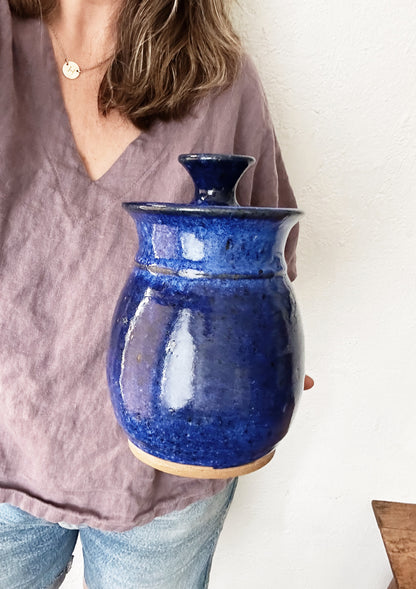 Vtg Cobalt Studio Pottery Canister
