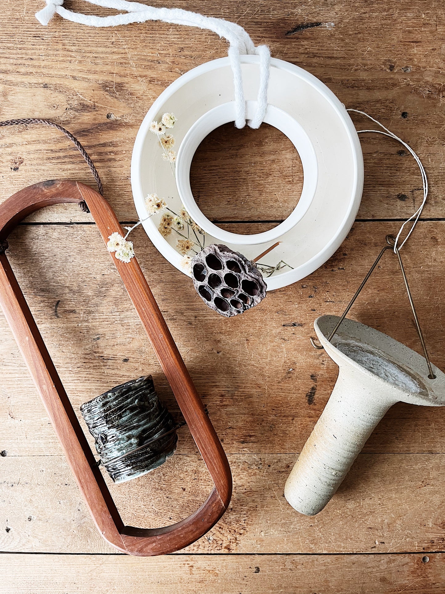 Vintage Teak Hanging Planter