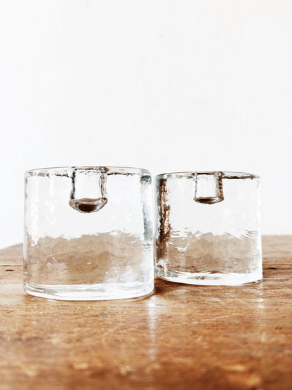 Vintage Blenko Chunky Glass Candleholders