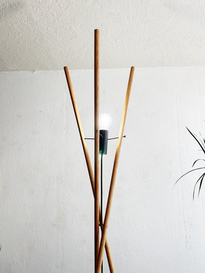 Designer Made Tall Wood Tripod Floor Lamp