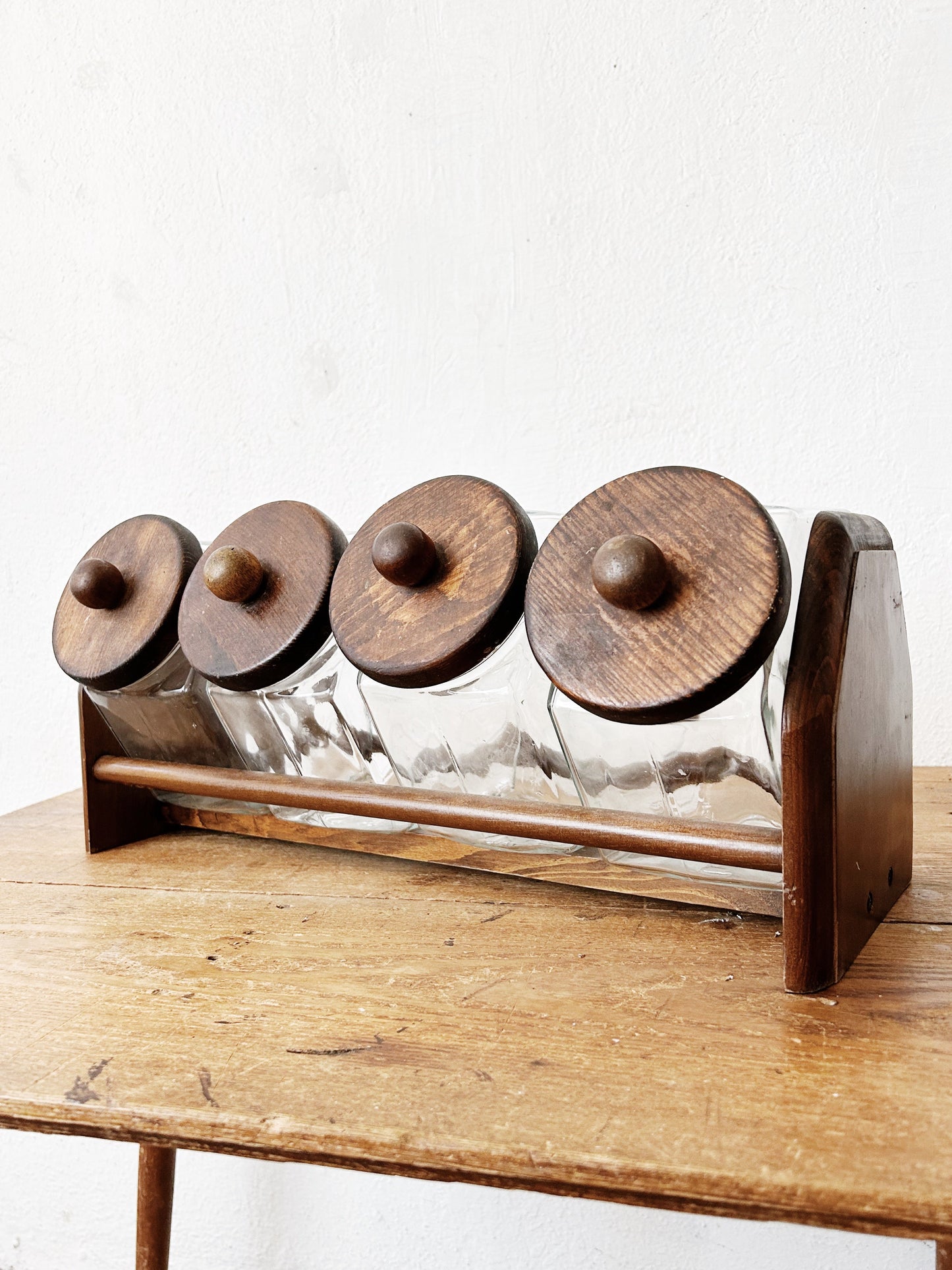 1970’s Glass Canister Set With Rack