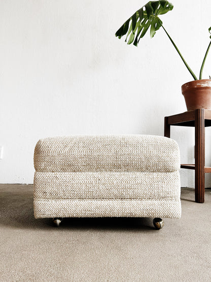Vintage Upholstered Ottoman on Wheels