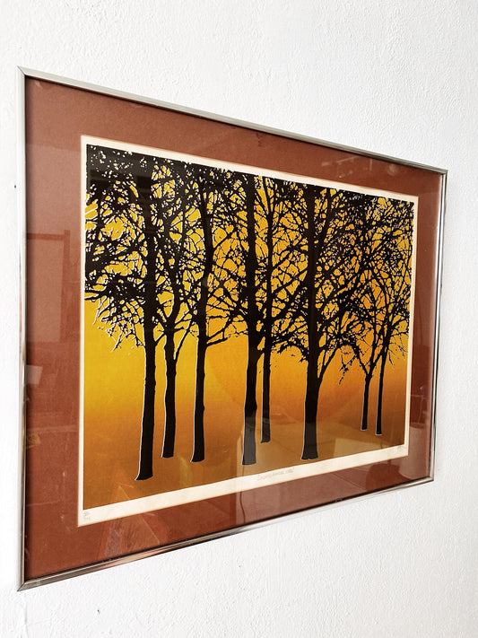 Vtg Framed Screenprint