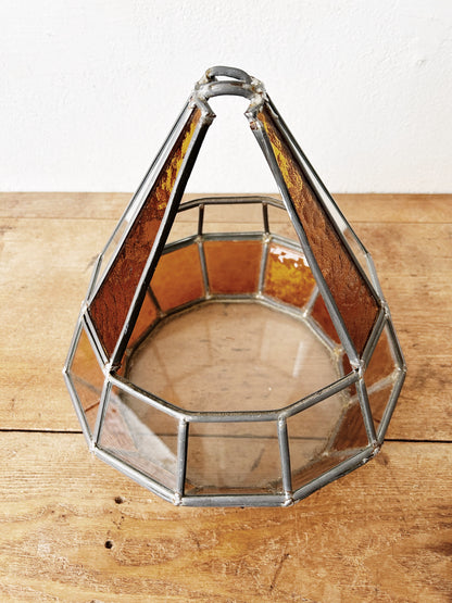 Vintage Leaded Stained Glass Terrarium