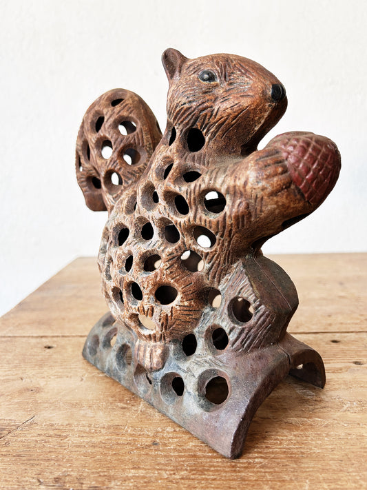 Rare Japanese Vintage Cast Iron Squirrel Garden Lantern