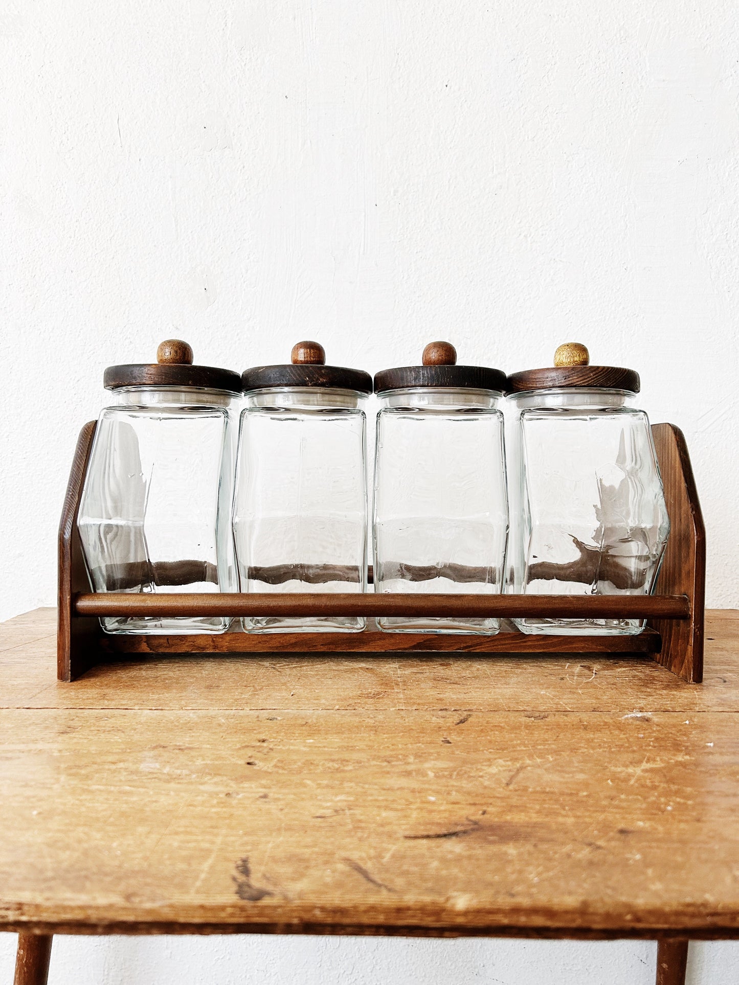 1970’s Glass Canister Set With Rack