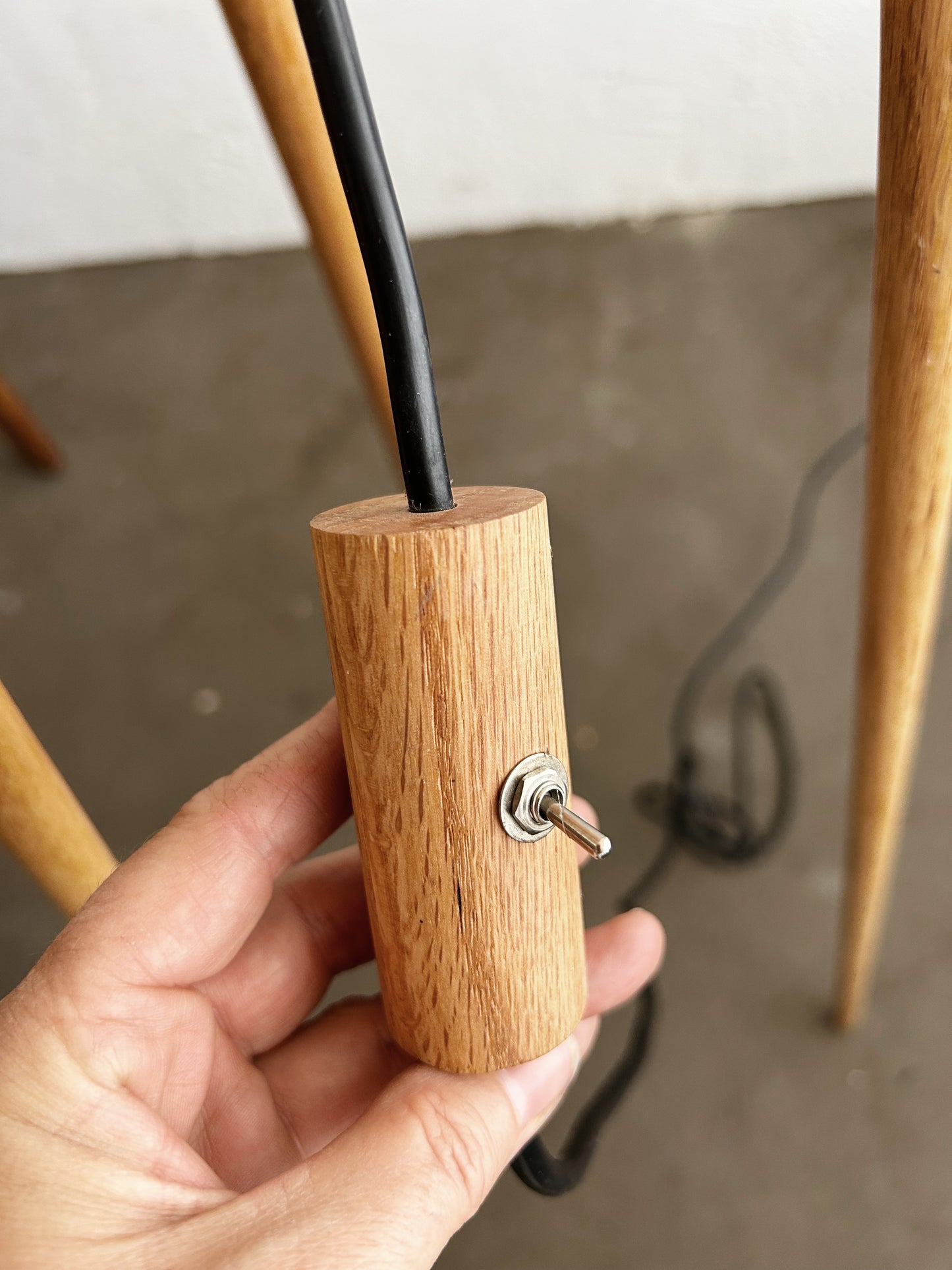 Designer Made Tall Wood Tripod Floor Lamp