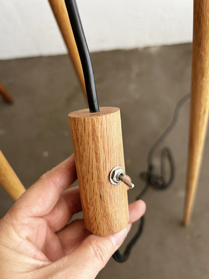 Designer Made Tall Wood Tripod Floor Lamp