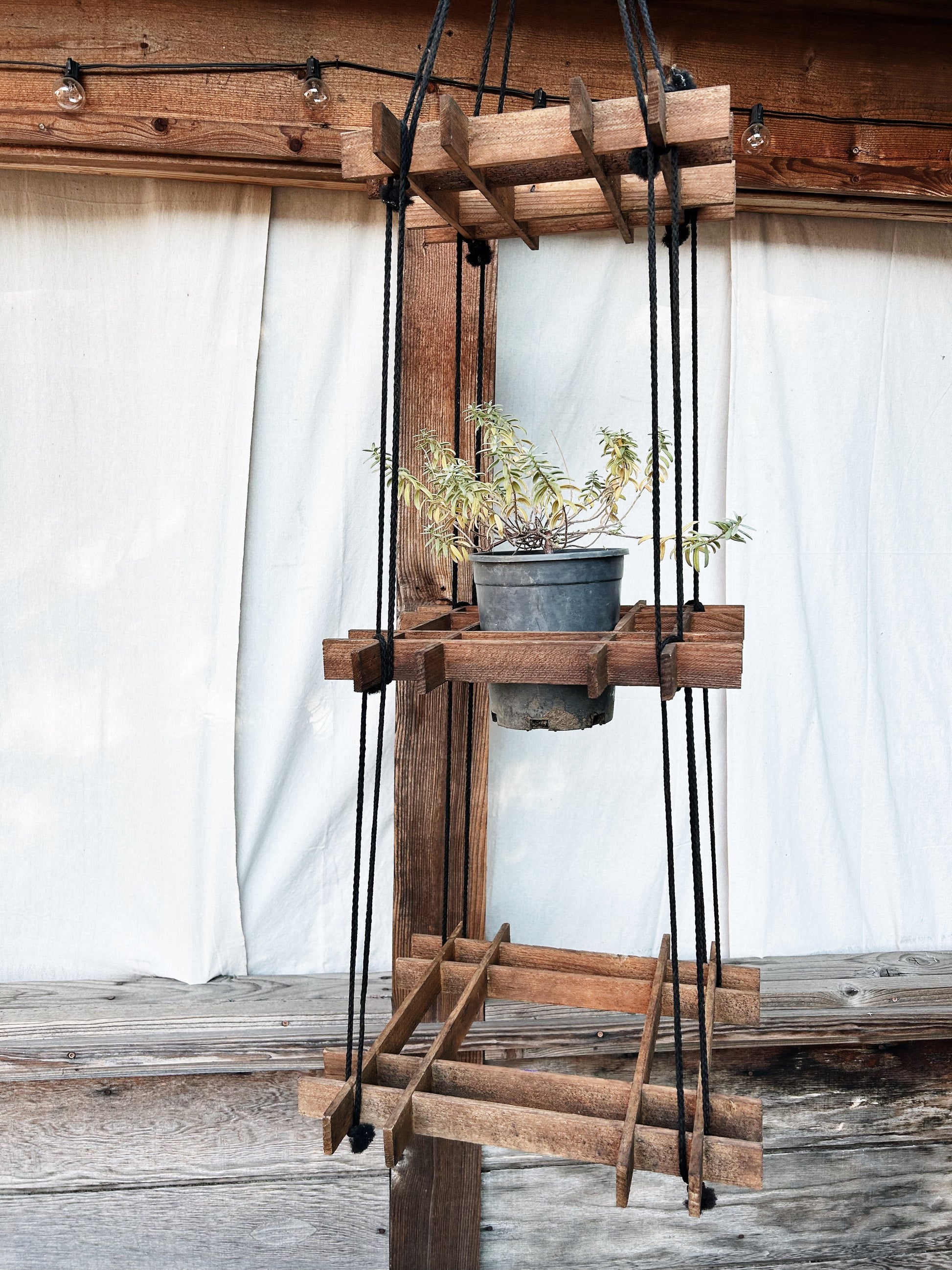 vintage wood plant hanger Vintage Grid Plant Hanger