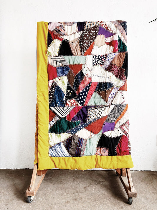 Vintage Cotton Hand Sewn Crazy Quilt