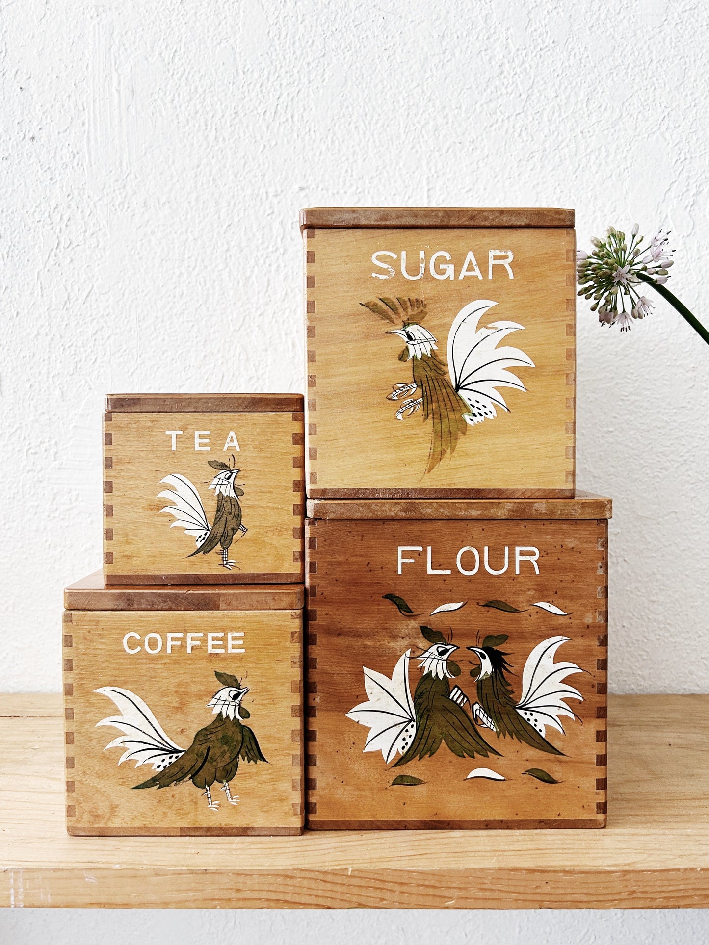 Vintage Wood Canister Set Japan