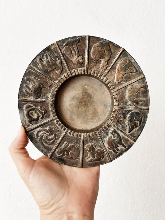 Vtg Chinese Astrology Brass Dish